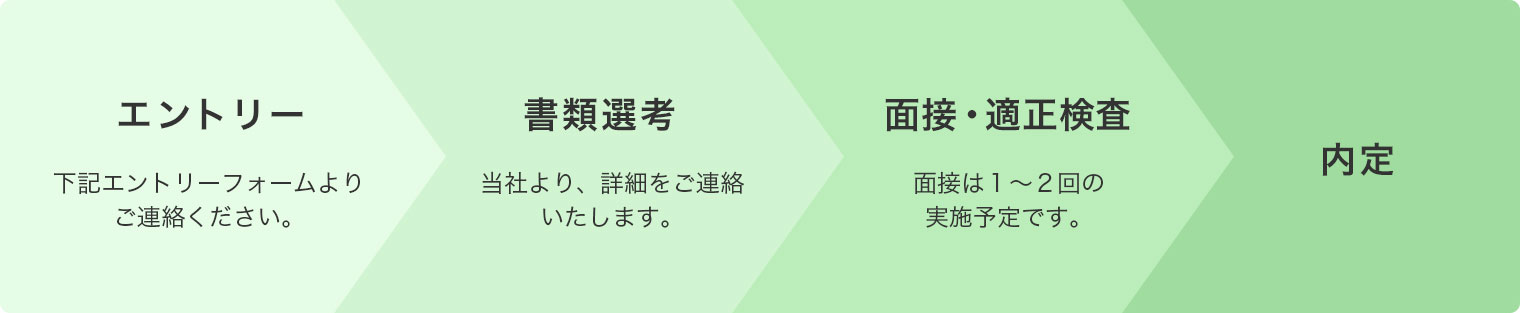 エントリー／書類選考／面接・適正検査／内定